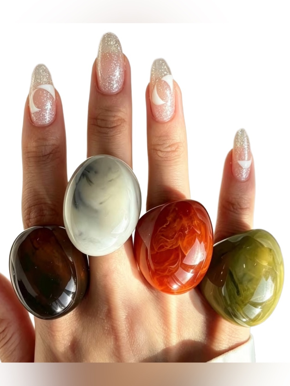Chunky Resin Dome Statement Ring Set 4-Piece Y2K Boho Retro Earth Tones NWOT